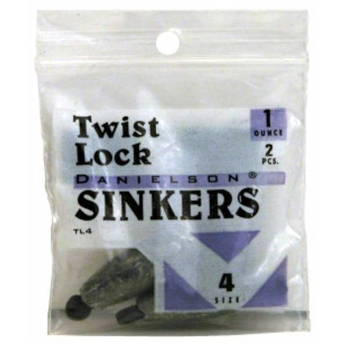 Danielson TL-00 Rubbercore Twist Lock Sinker 1/8oz Size 00 6pk