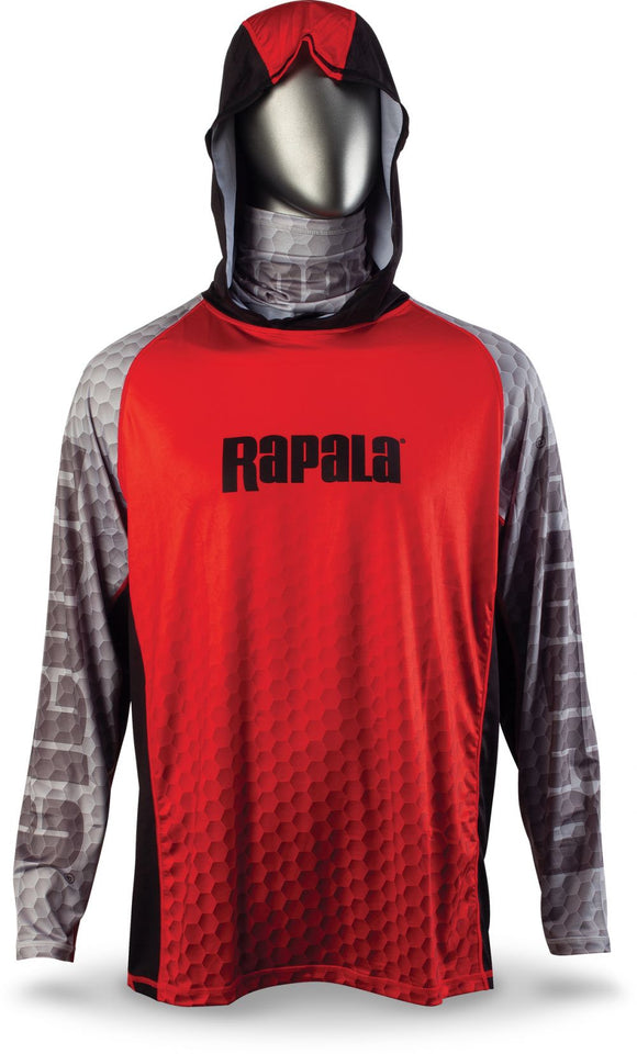 Rapala Performance Hoodie With Neck Gaiter Red Grey Black Size XLarge